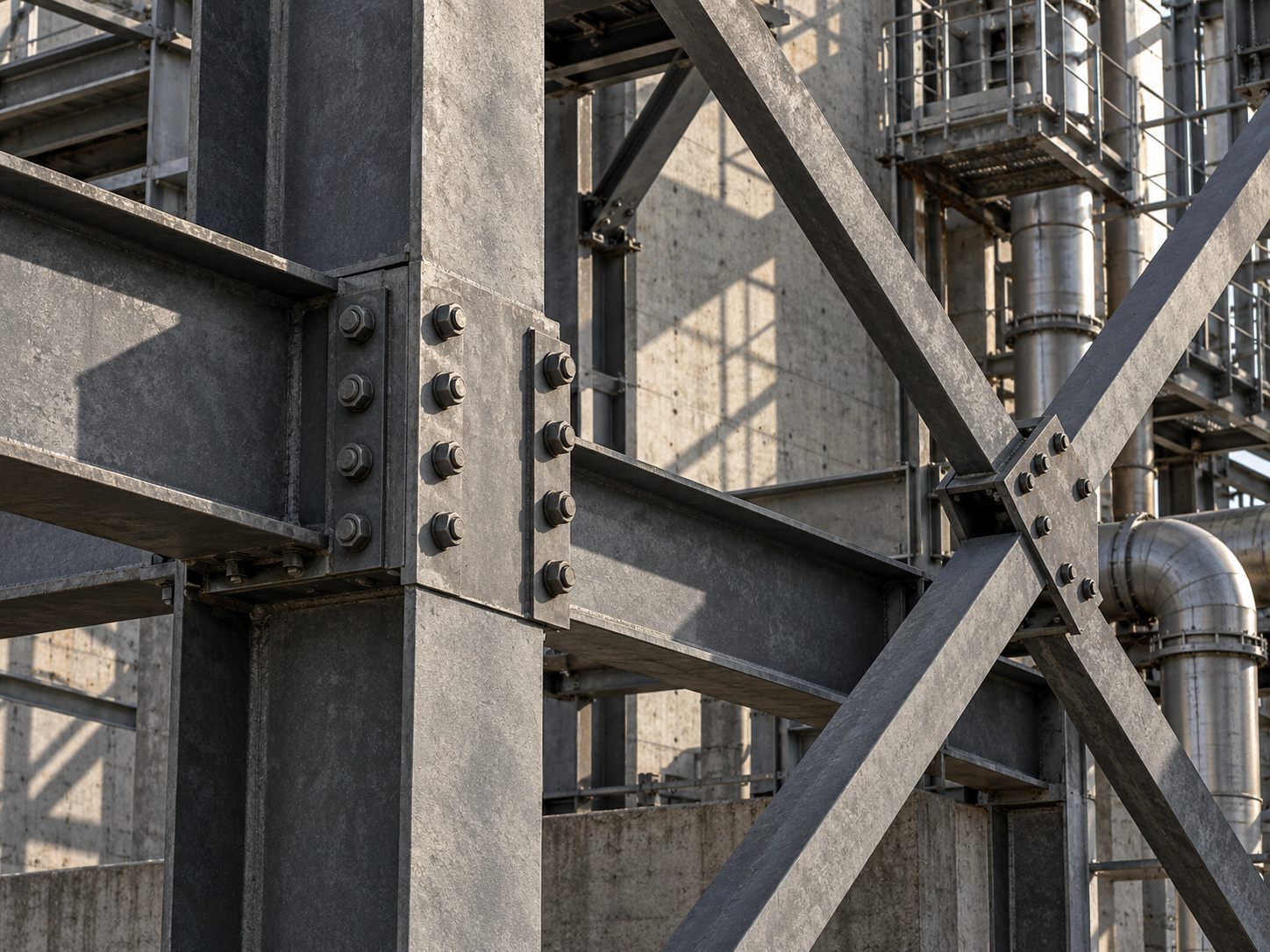 Estructura de acero y conexiones técnicas.